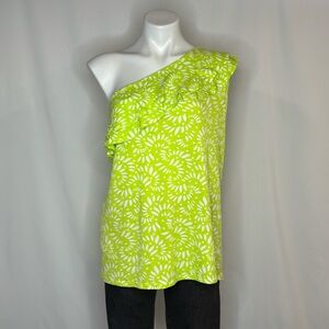 Lane Bryant Lime Green One-Shoulder Ruffle Tank, 18/20